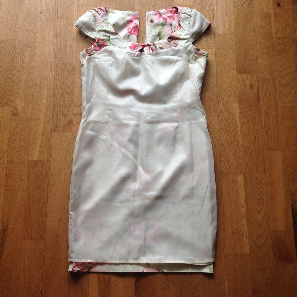 Floral Midi Cap-sleeve Belted Sheath Dress - Picture 8 of 12